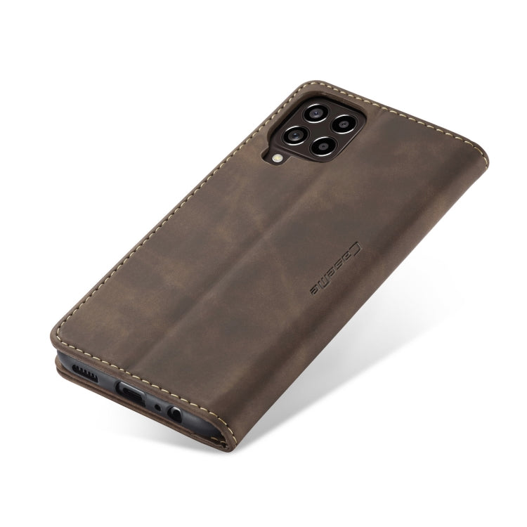 Brown leather phone case with dual-camera opening and stitched trim