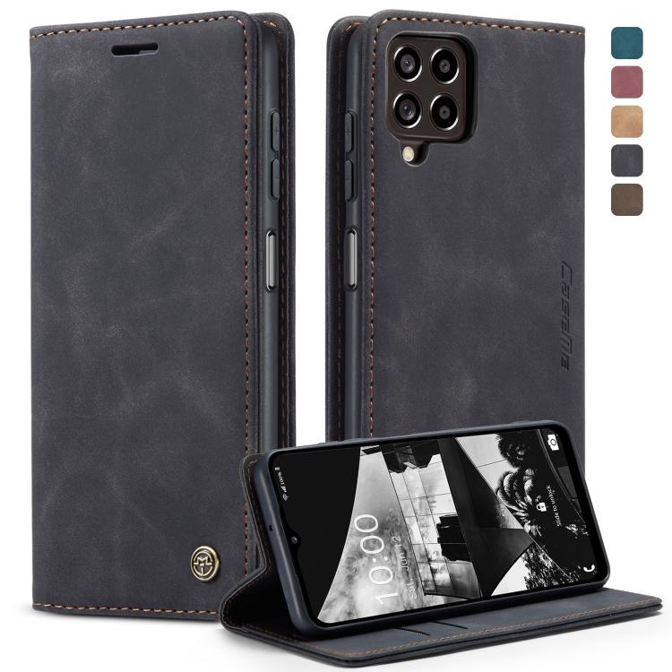 Dark gray leather folio phone case with horizontal flip stand and stitched edges