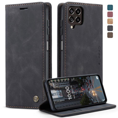 Dark gray leather folio phone case with horizontal flip stand and side openings