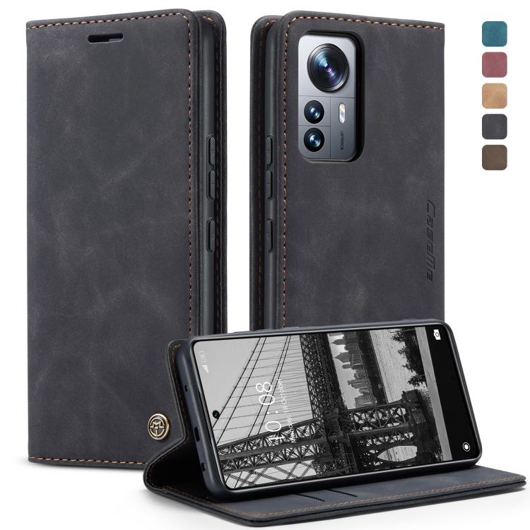 CaseMe leather phone case with horizontal flip, dark gray wallet cover and stand