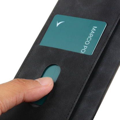 Black flip leather phone case detail showing card slot and teal card pocket.