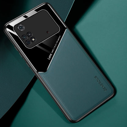Teal leather and organic glass phone case with raised camera protection
