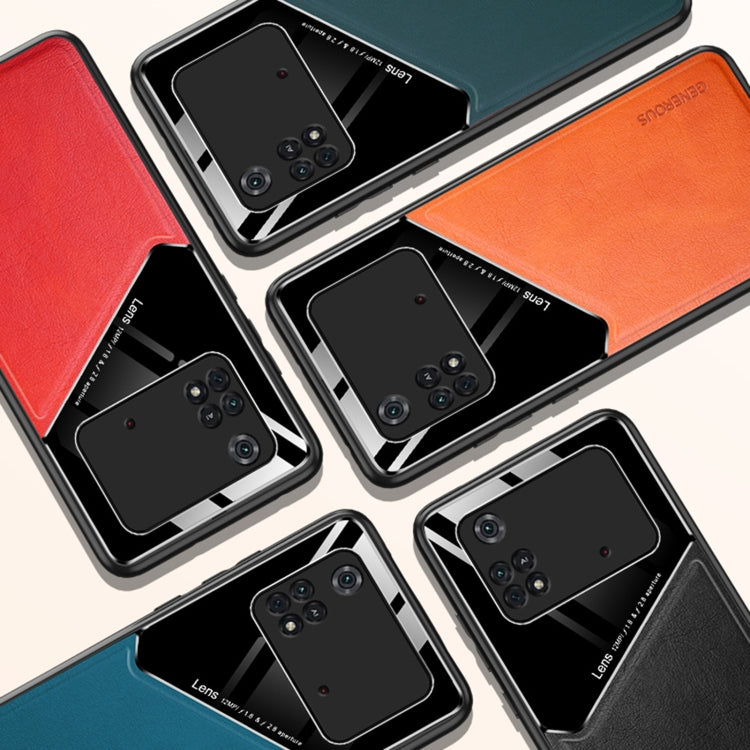Multi-color leather and organic glass phone case set with raised camera protection