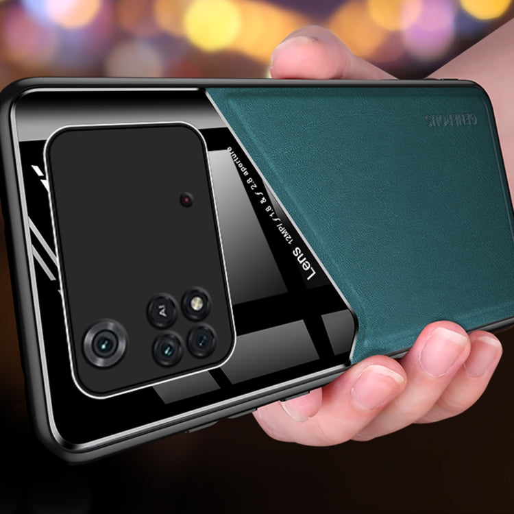 All-inclusive leather and organic glass protective case with black shell and teal panel