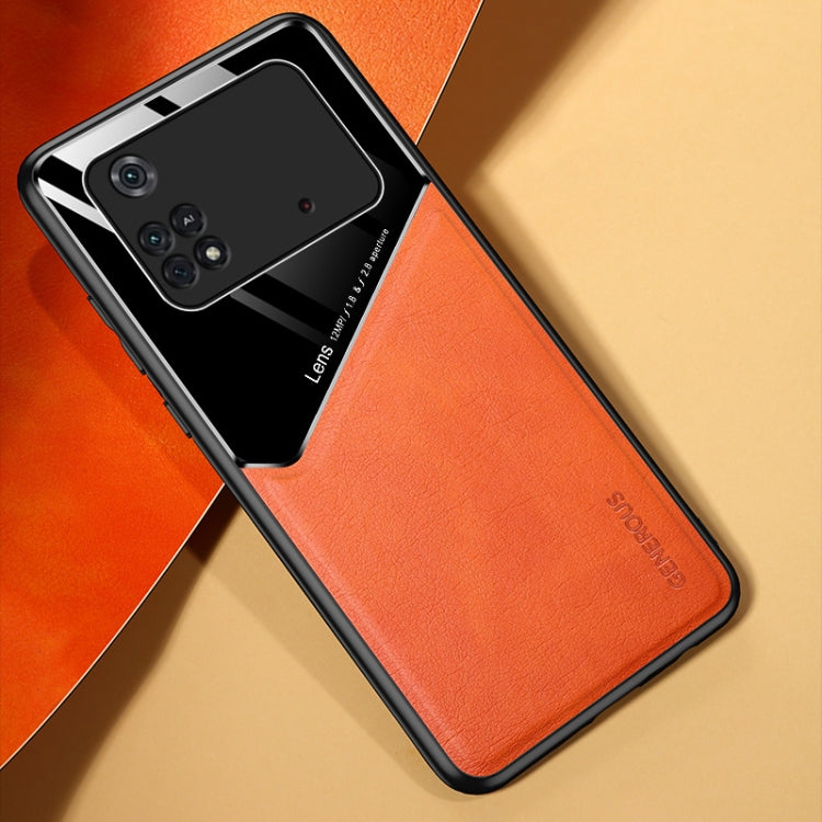 Orange leather and organic glass phone case with raised camera protection