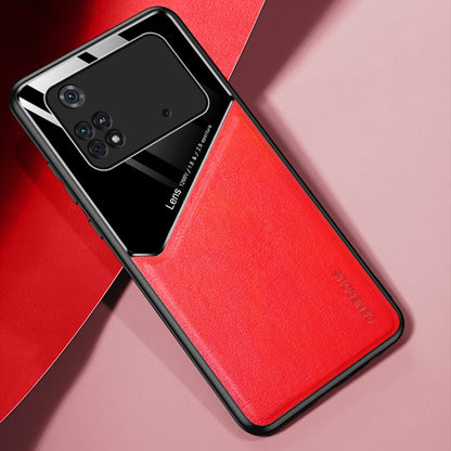 Red leather and organic glass phone case with raised camera protection