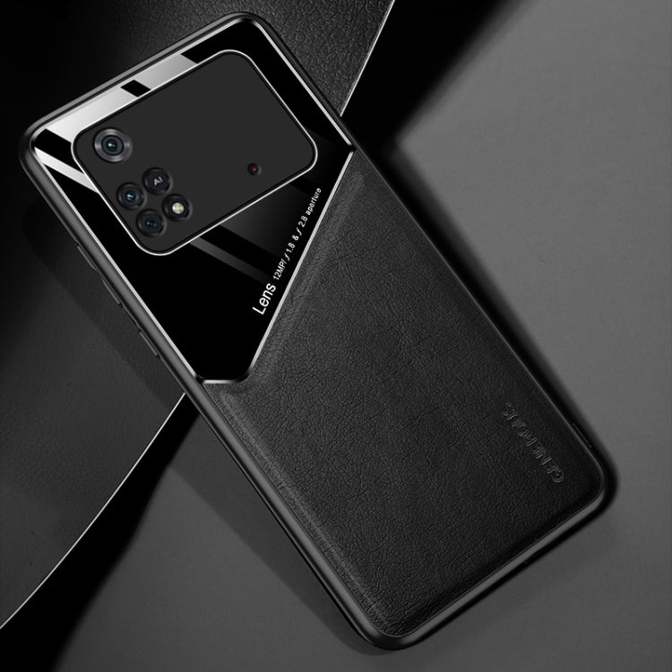 Black leather and organic glass phone case with raised camera protection