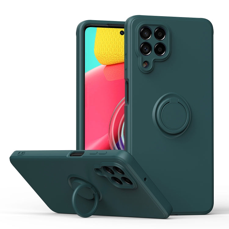 Dark teal silicone phone case with ring kickstand and front screen protection
