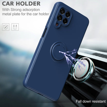 Blue silicone phone case with ring kickstand and camera cutouts