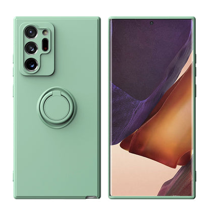Light green silicone phone case with ring kickstand and camera cutouts, protective cover