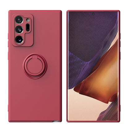 Mauve silicone phone case with ring kickstand and raised camera lens cover