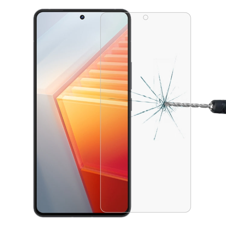 Clear tempered glass screen protector with rounded edges for a smartphone display