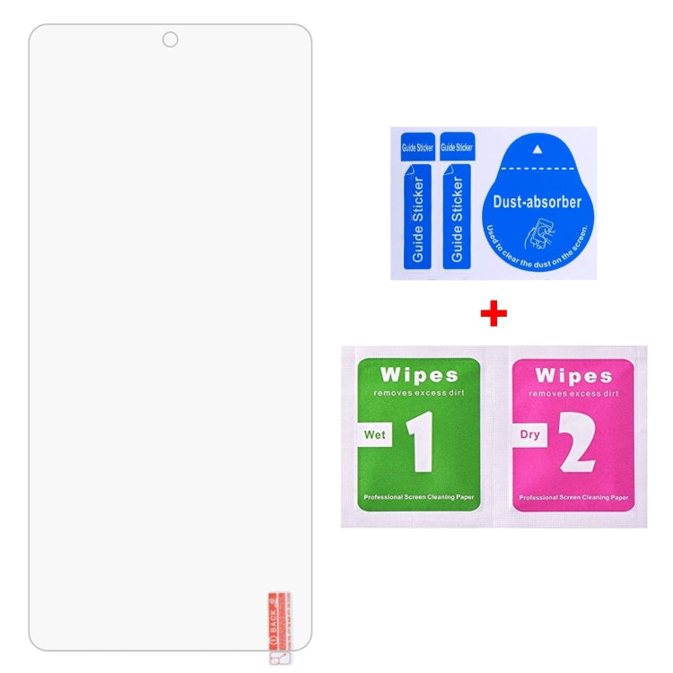 Clear tempered glass screen protector with cleaning kit: wipes and dust absorber