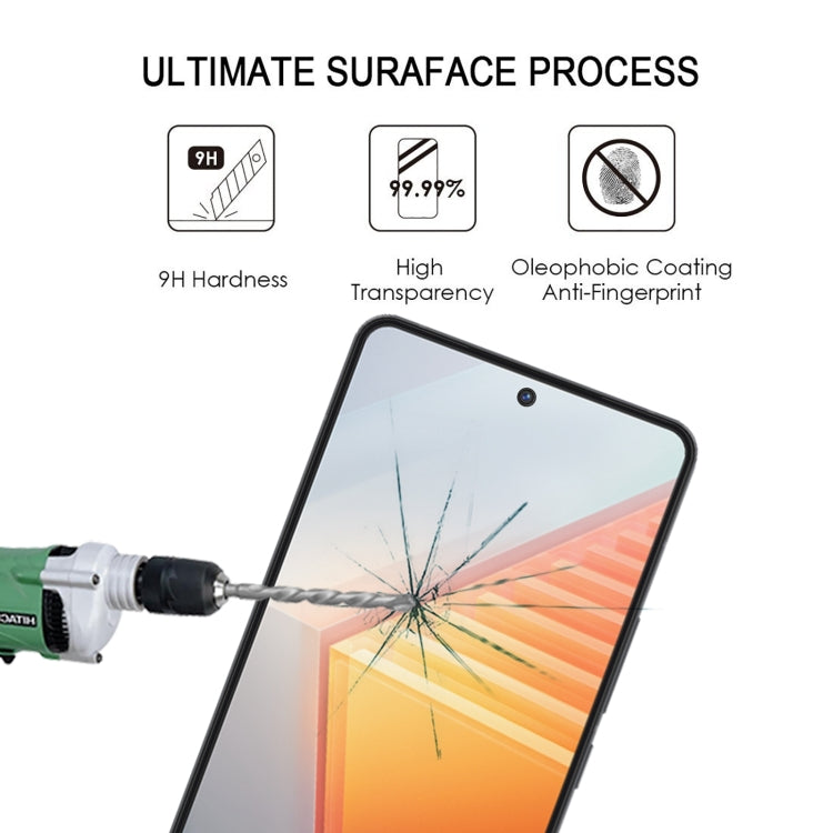 Tempered glass screen protector film for phone, showing multiple finish icons