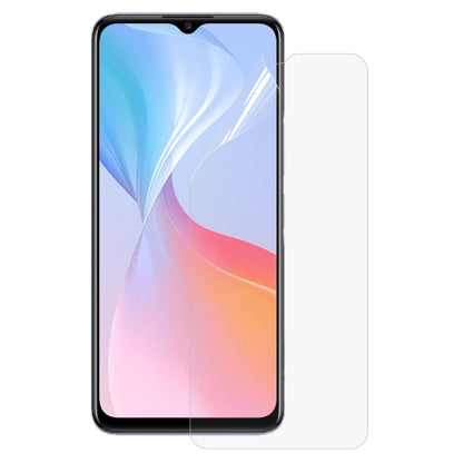 Full-screen hydrogel screen protector film aligned on a vivo phone front