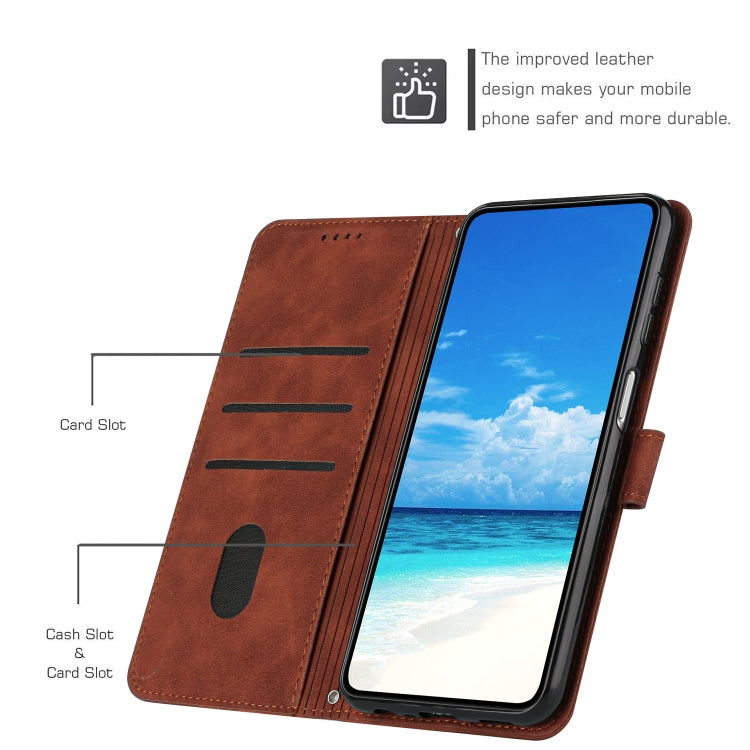 Brown leather folio phone case with heart pattern and card slots