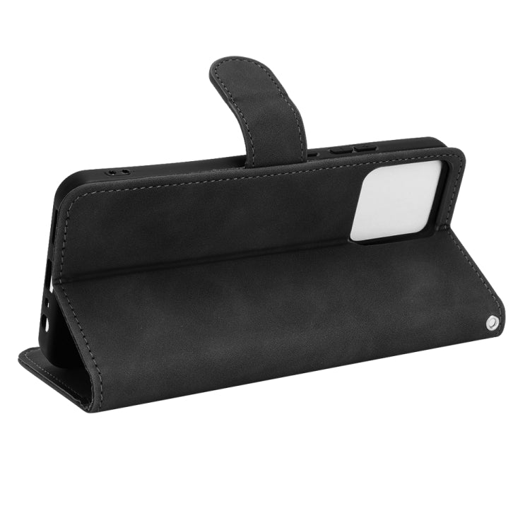 Black leather folio flip phone case with stand kick and visible card window