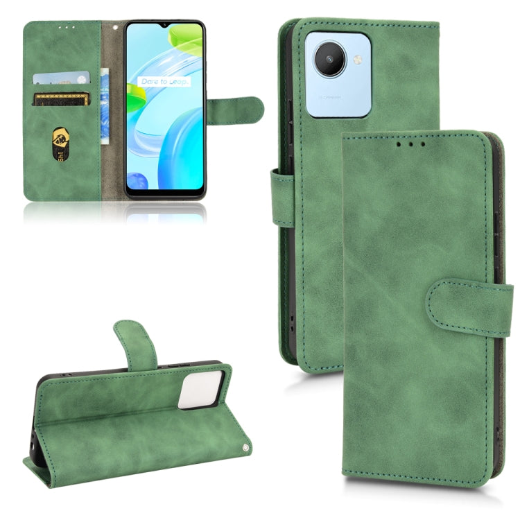 Green leather flip phone case with magnetic closure and card slots