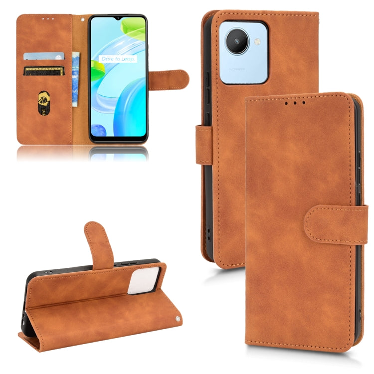 Brown leather flip phone case with magnetic closure and card slots