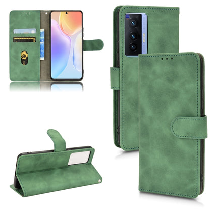 Green magnetic flip leather phone case with card slots and fold-over stand