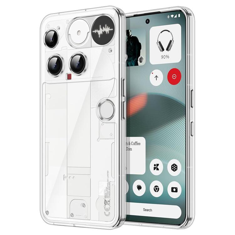 Clear shockproof phone case back view with covered camera module and flash cutout