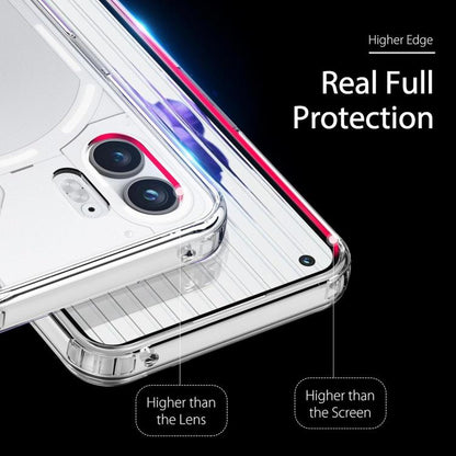 Clear shockproof phone case with raised edge protection around the camera area