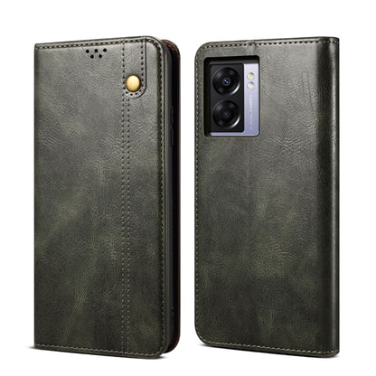 Green crazy horse leather phone case with camera cutout and side button openings