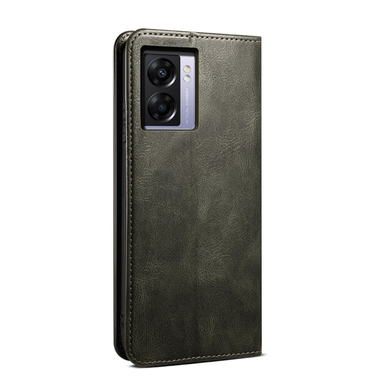 Green crazy horse leather phone case with raised camera protection window
