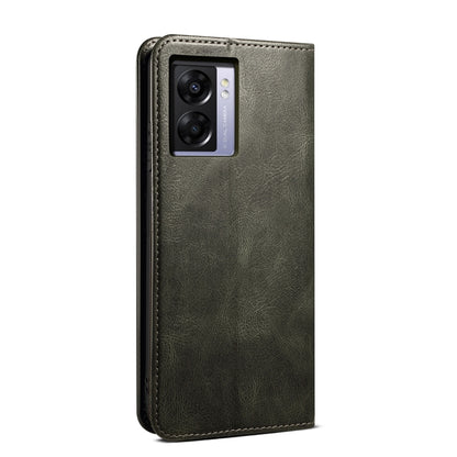 Green crazy horse leather phone case with raised camera protection window