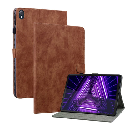 Brown PU tablet folio case with stand, front flap, and side opening for camera