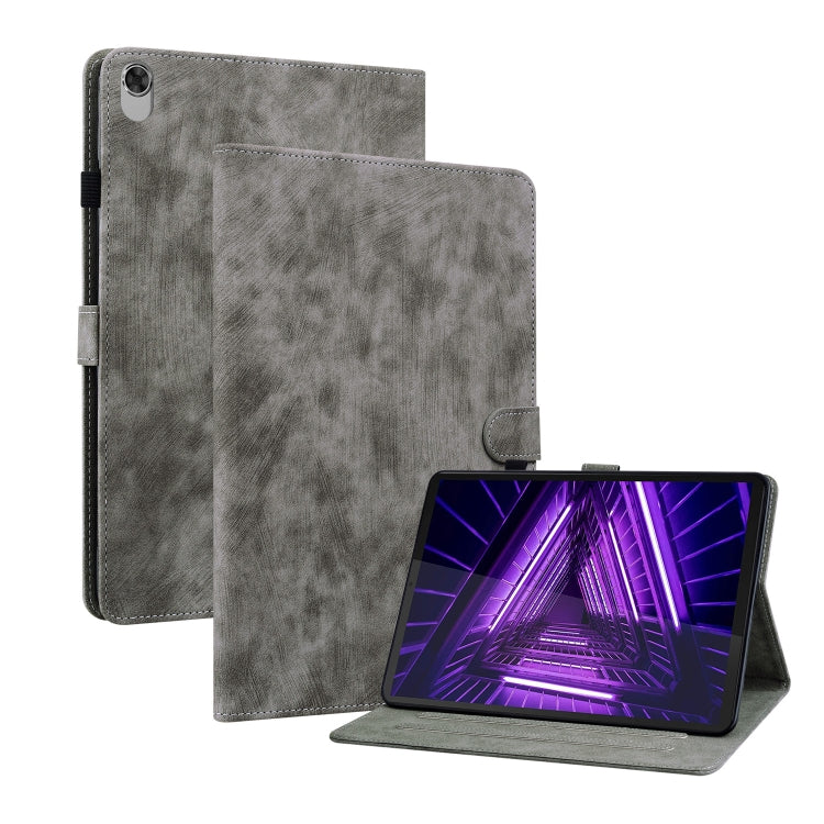 Grey PU tablet folio case with stand, front flap, and side opening for camera
