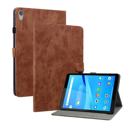Brown PU tablet case with front flap and stand; tablet in landscape view