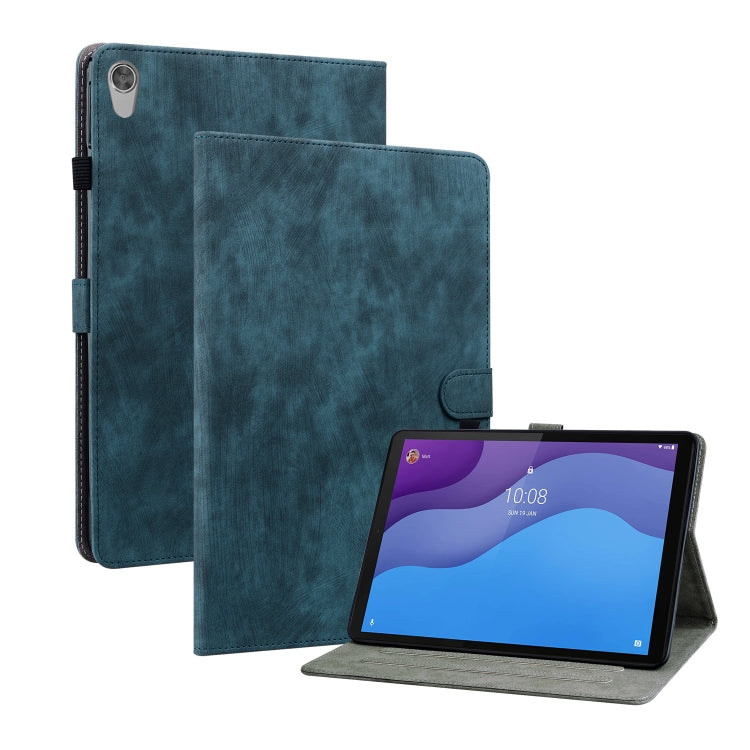 Teal blue PU folio tablet case with stand, front pocket and camera cutout.