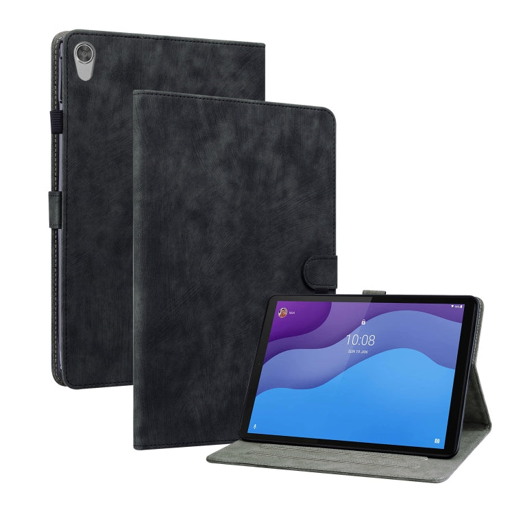 Dark charcoal PU folio tablet case with stand, front pocket and camera cutout.