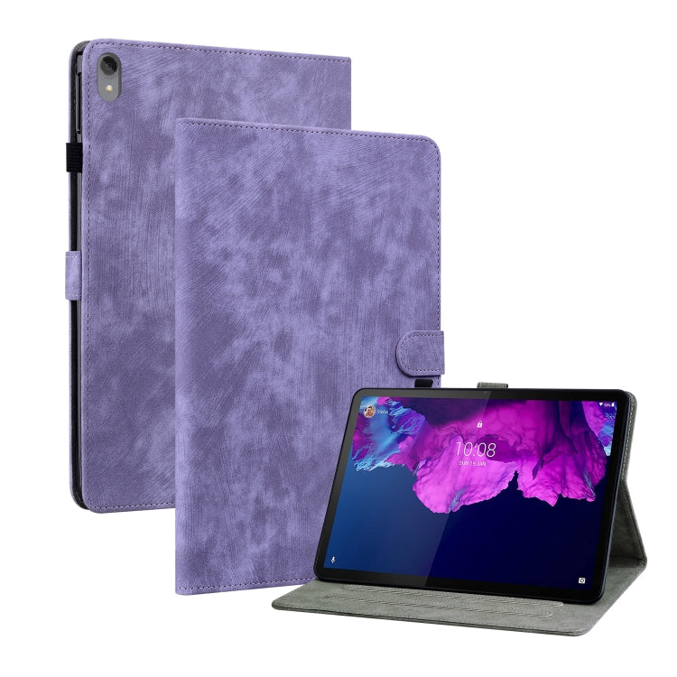 Purple PU tablet case with folio cover and stand, tablet propped for viewing