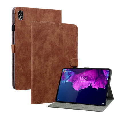 Brown PU tablet case with folio cover, magnetic snap strap, stand for viewing