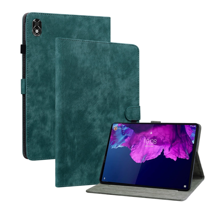 Green PU tablet case with folio cover and magnetic snap, stand for landscape use