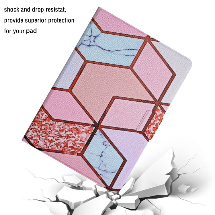 Marble patterned smart leather tablet case with protective cover, purple and blue geometric print