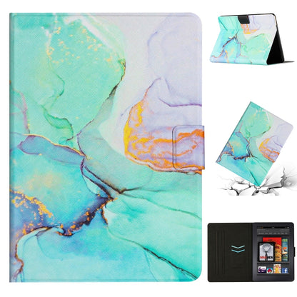 Marble-pattern smart leather tablet case with folio cover and stand, teal blue marble