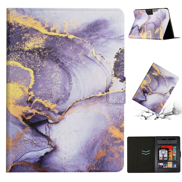 Smart leather tablet case with purple and gold abstract marble pattern, stand folio open
