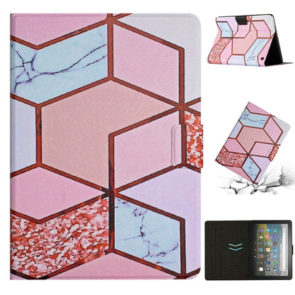 Marble patterned smart leather tablet case with fold stand, pink geometric marble design