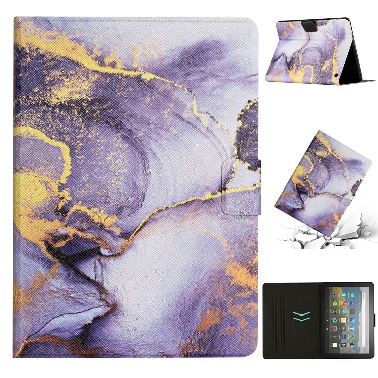 Smart leather tablet case with purple and gold abstract marble pattern, folio stand view
