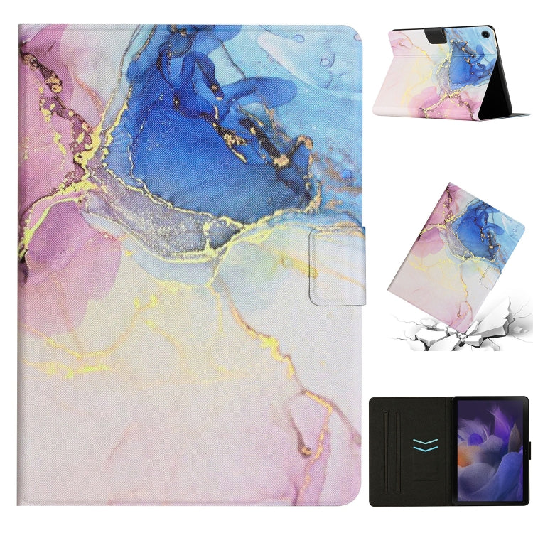 Marble smart leather tablet case with fold-over cover, blue and pink marble swirls