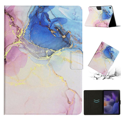 Marble smart leather tablet case with fold-over cover, blue and pink marble swirls