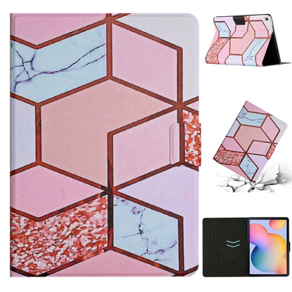 Marble-pattern smart leather tablet case, pink-blue folio cover with built-in stand