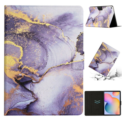 Marble-pattern smart leather tablet case with magnetic flap and purple-yellow marble design