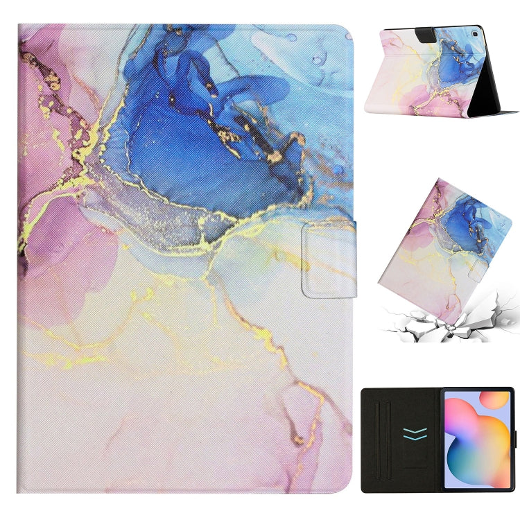 Marble-pattern smart leather tablet case with folio cover and stand, purple blue pink
