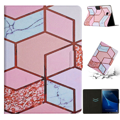 Marble-pattern smart leather tablet case, pink-blue folio case with front stand view