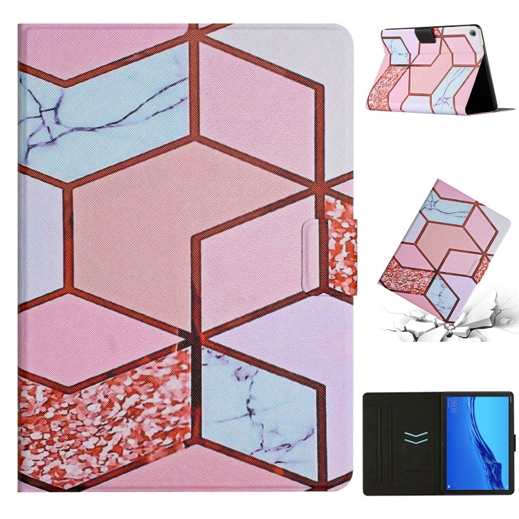 Marble-pattern smart leather tablet case, pink-blue marble design, folio cover open