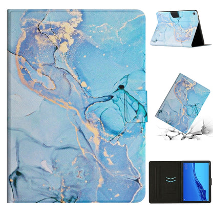Blue marble smart tablet case with folio stand and front cover for device protection.